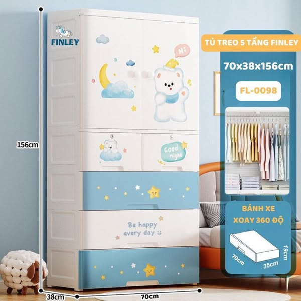 Tủ nhựa treo quần áo gấp gọn đa năng Finley Gấu Bắc Cực (5 Tầng)