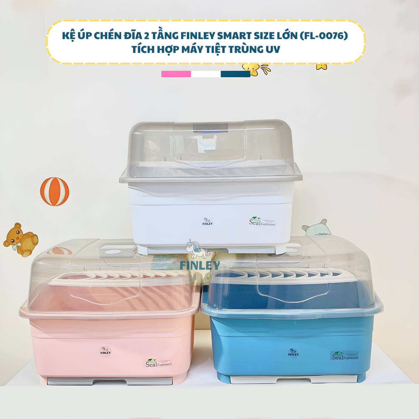 Khay úp chén đĩa Smart 2 tầng (Phiên bản tiệt trùng UV) (3 Màu)