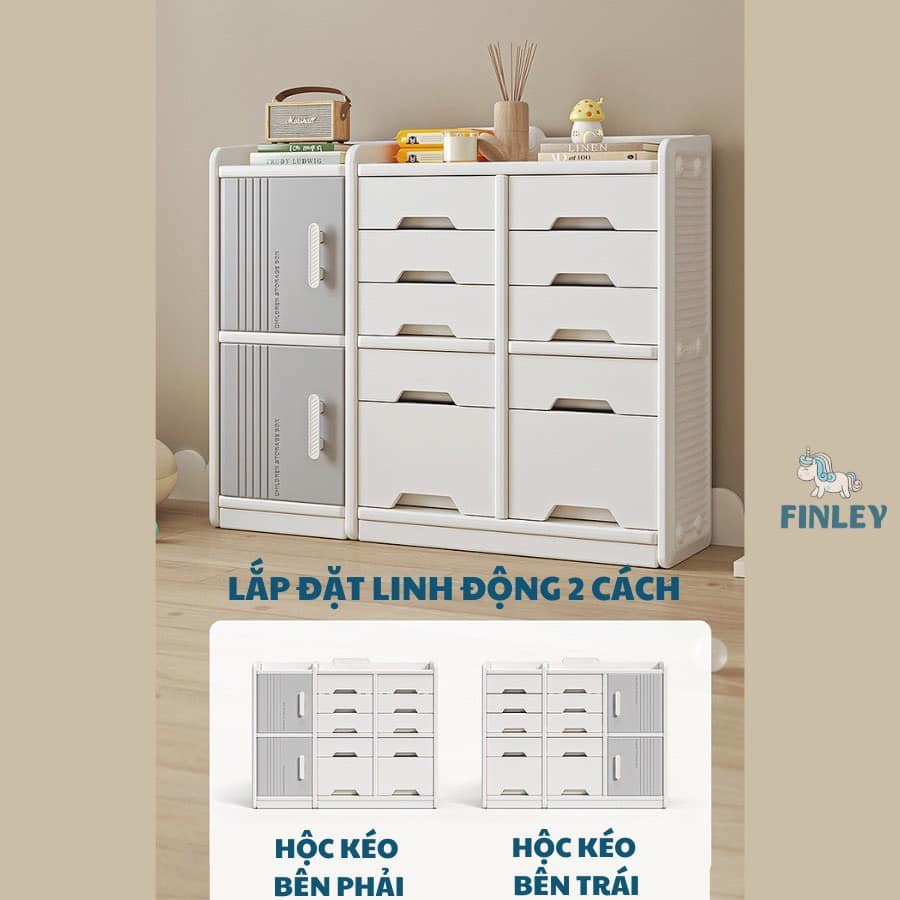 Tủ kệ bỉm sữa đựng đồ chơi, quần áo,  gấp gọn Finley  kem (Size L)
