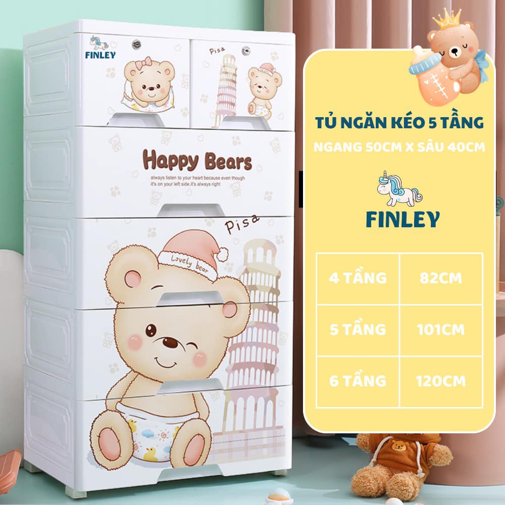 Tủ nhựa ngăn kéo bỉm, quần áo gấp gọn đa năng Finley gấu (5 Tầng)