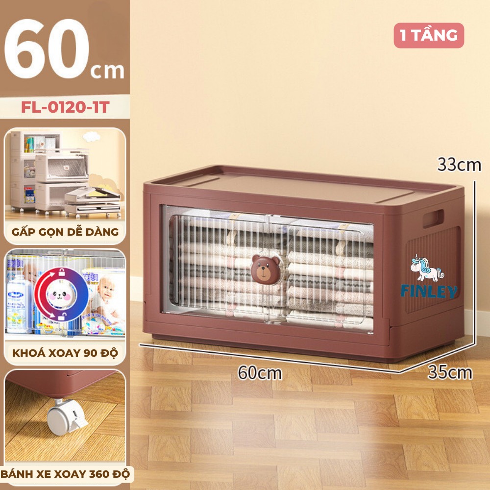 Tủ nhựa đồ dùng, bỉm gấp gọn đa năng Finley Gấu nâu (1 Tầng)