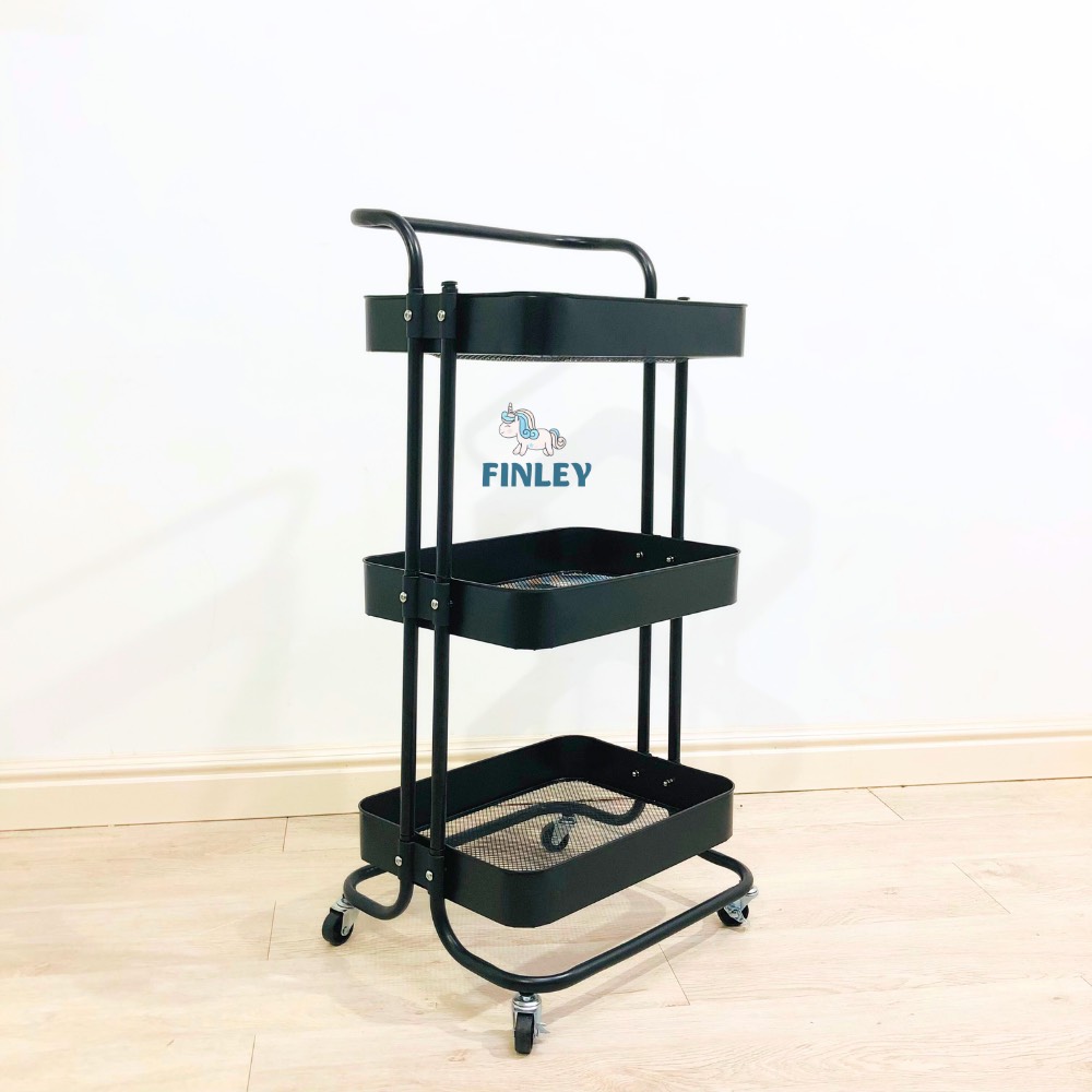 Kệ sắt đa năng - Kệ bỉm sữa Finley HOKO tay đẩy màu Đen (3 Tầng )