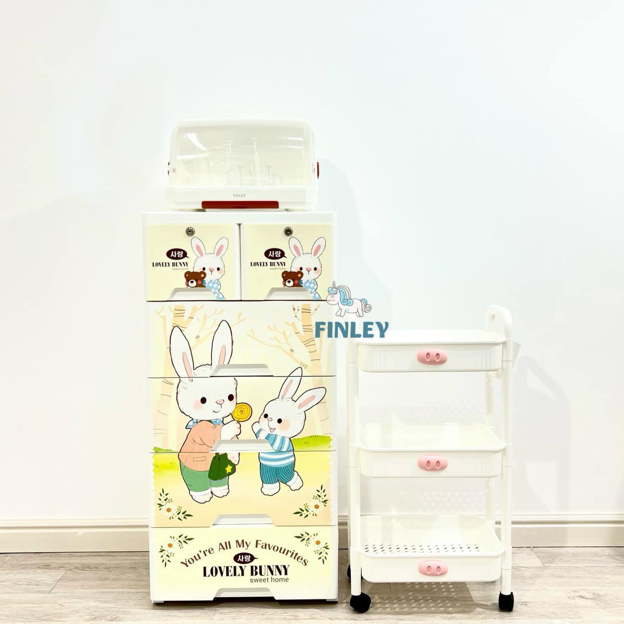 Tủ nhựa ngăn kéo bỉm quần áo gấp gọn đa năng Finley thỏ (5 Tầng)