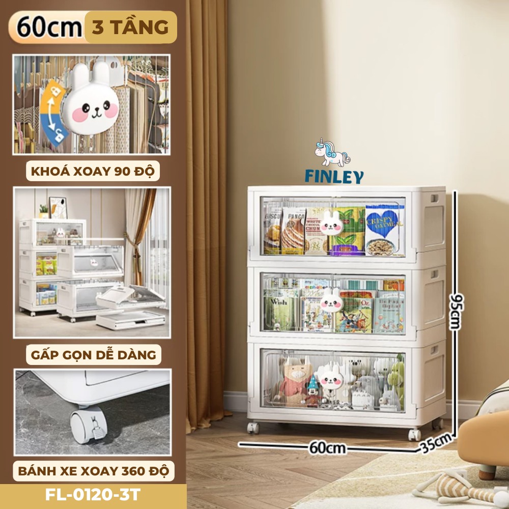 Tủ nhựa đồ dùng, bỉm gấp gọn đa năng Finley Thỏ Trắng (3 Tầng)