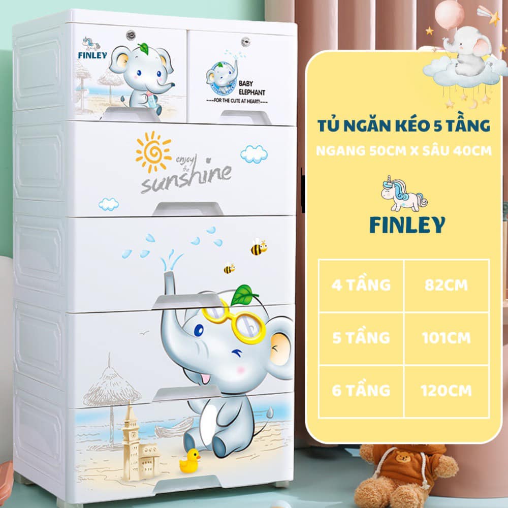 Tủ nhựa ngăn kéo bỉm,quần áo gấp gọn đa năng Finley voi  (6 Tầng)