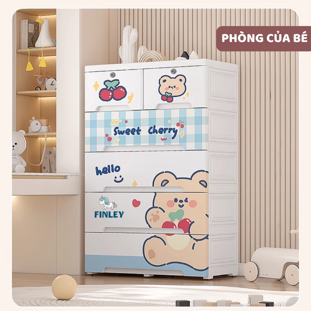Tủ nhựa ngăn kéo,quần áo gấp gọn đa năng finley cherry (5 Tầng)