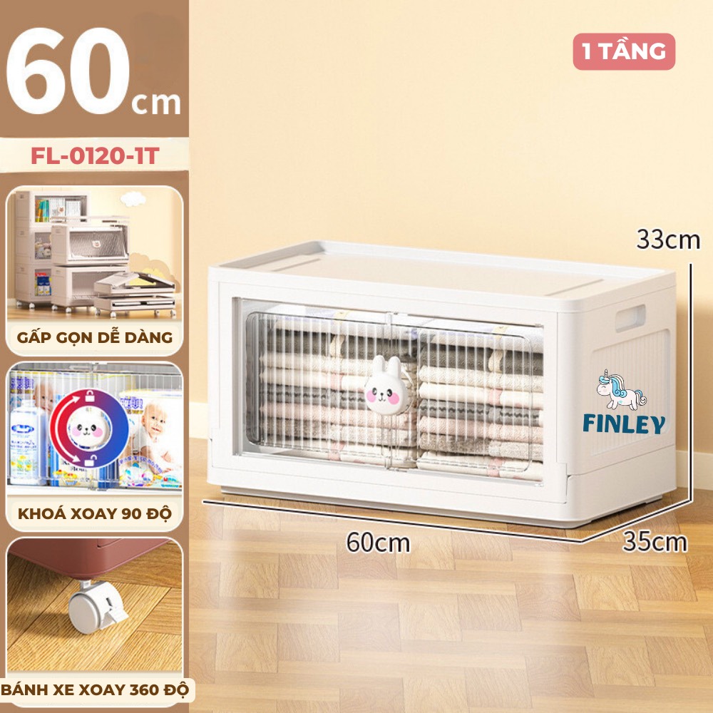 Tủ nhựa đồ dùng, bỉm gấp gọn đa năng Finley Thỏ Trắng (1 Tầng)