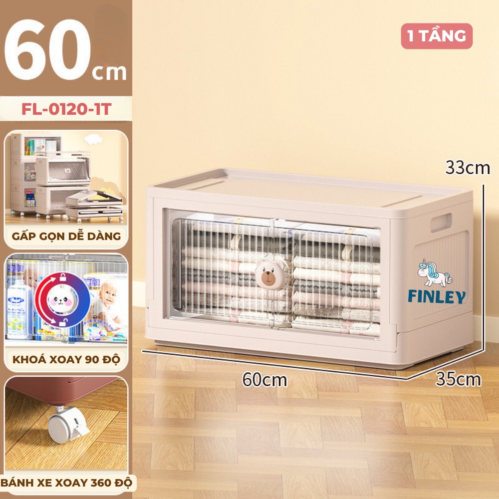 Tủ nhựa đồ dùng, bỉm gấp gọn đa năng Finley Gấu Kem (1 Tầng)