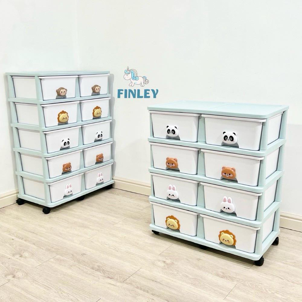Tủ nhựa đôi gấp gọn đa năng Finley zozo tay nắm hoạt hình (4 Tầng)
