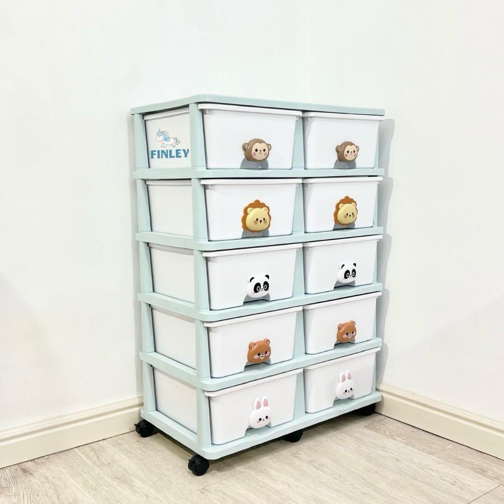 Tủ nhựa đôi gấp gọn đa năng Finley zozo tay nắm hoạt hình (5 Tầng)