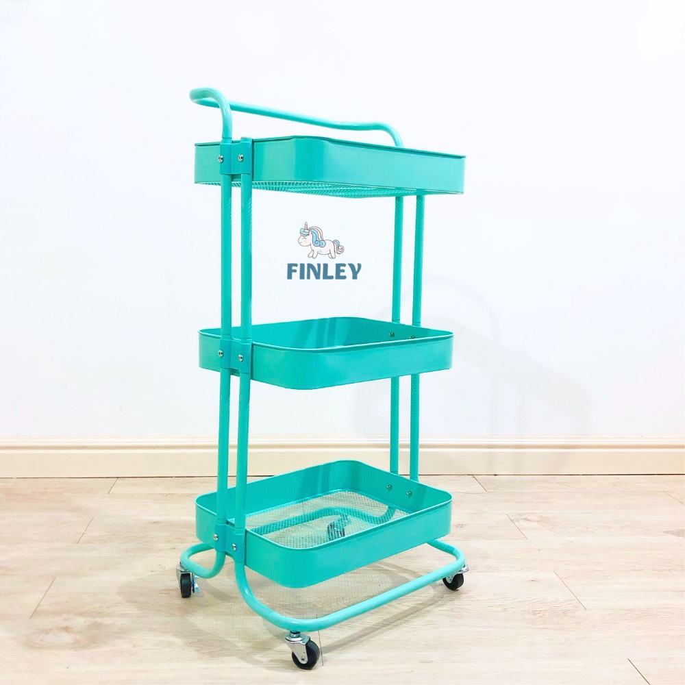 Kệ sắt đa năng - Kệ bỉm sữa gấp gọn Finley tay đẩy Xanh (3 Tầng )