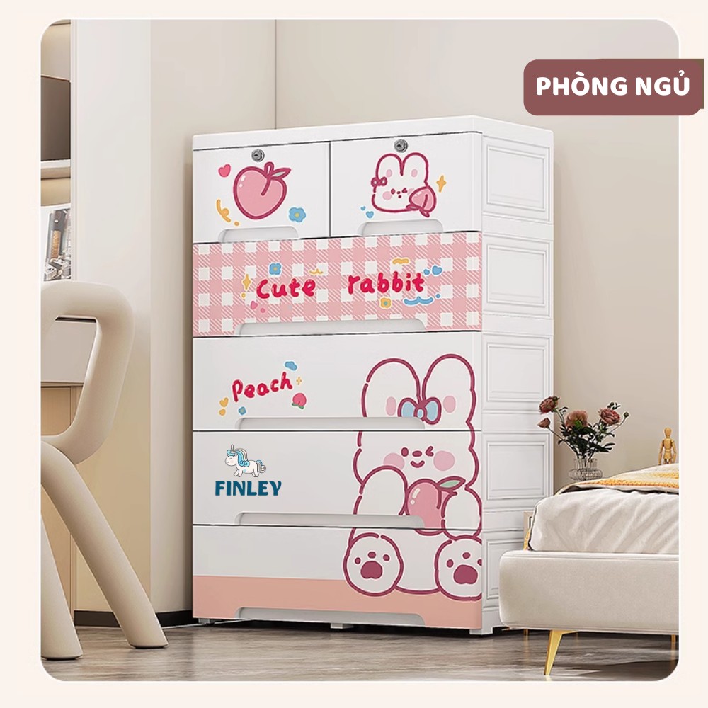 Tủ ngăn kéo bỉm sữa - quần áo gấp gọn đa năng Thỏ hồng (5 Tầng)