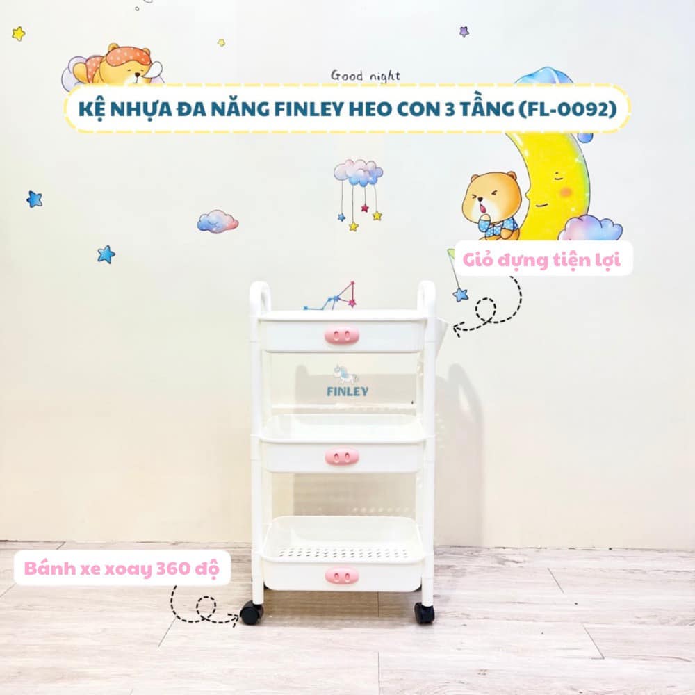 Kệ nhựa đa năng - Kệ bỉm sữa gấp gọn Finley hình heo con (3 Tầng)