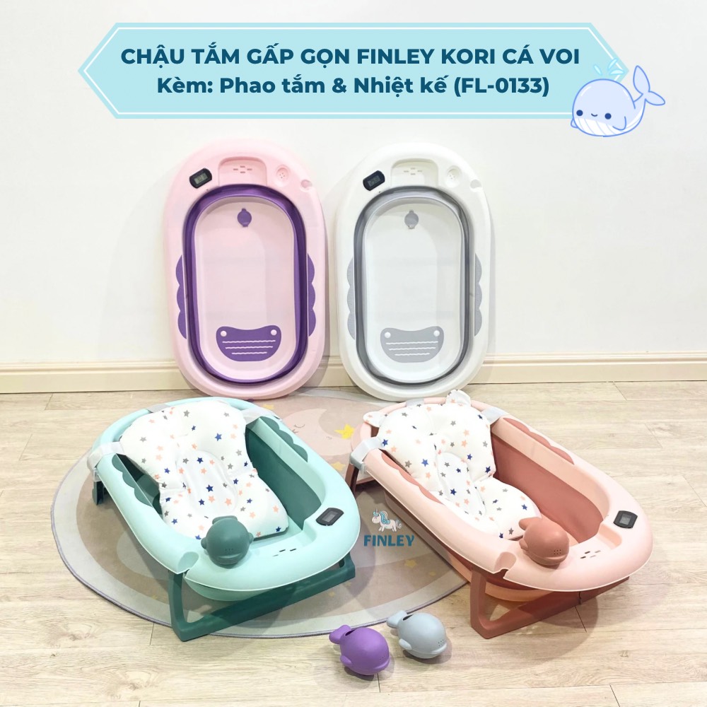 Chậu tắm gấp gọn Finley Kori cá voi (kèm nhiệt kế và phao) (5 Màu)