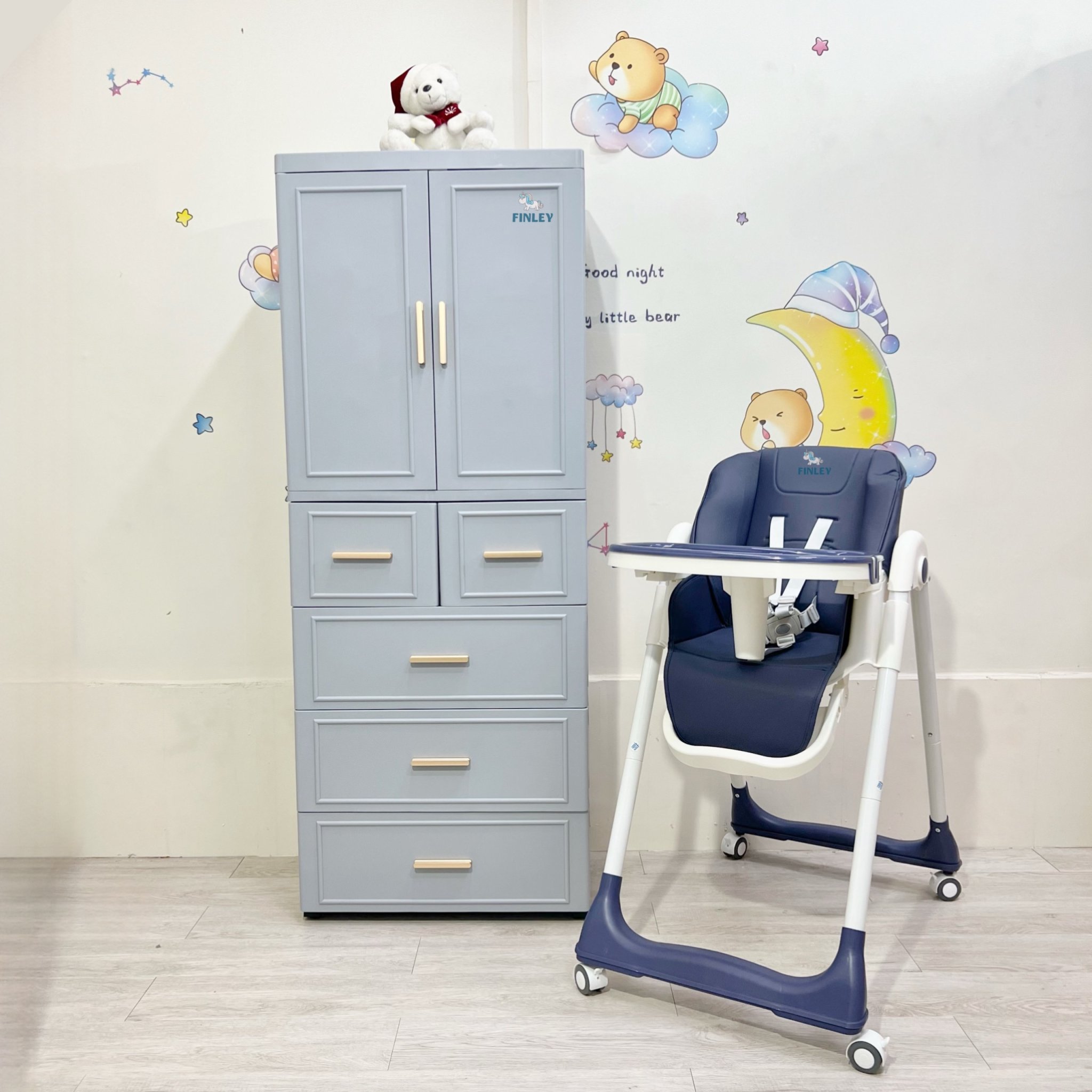 Tủ đơn gấp gọn đa năng Finley lux tay nắm  vàng xám  (5 Tầng)