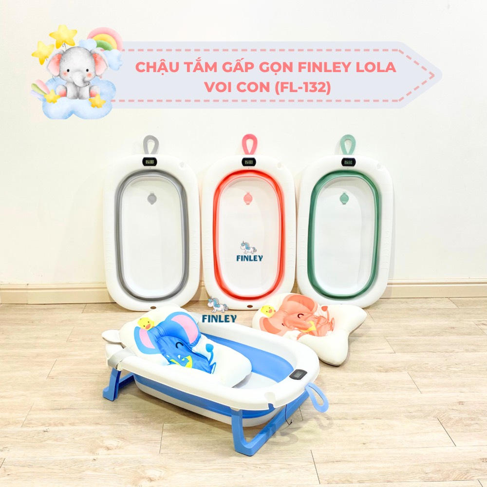 Chậu tắm gấp gọn Finley Lola voi con (Kèm Nhiệt kế, Phao) (4 Màu)