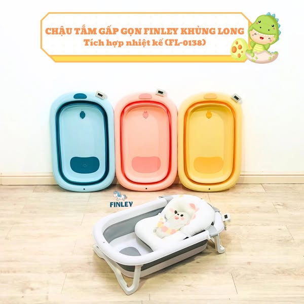 Chậu tắm gấp gọn Finley Khủng Long (Kèm Nhiệt Kế) (4 Màu)