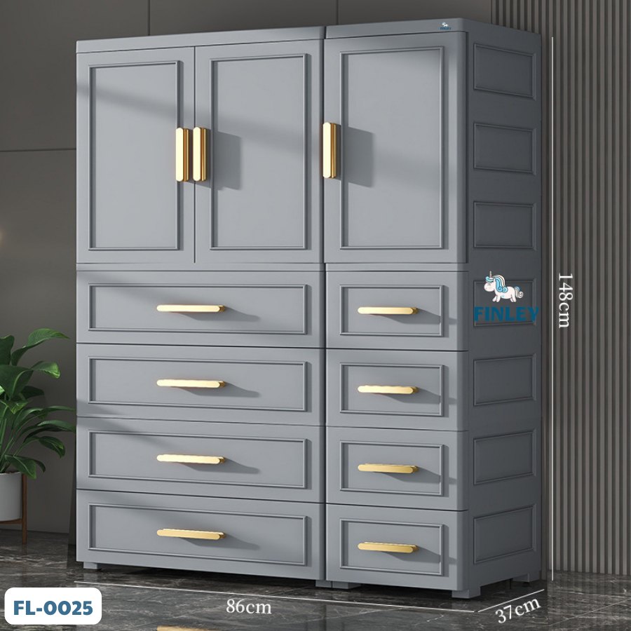 Tủ đôi gấp gọn đa năng Finley lux tay nắm vàng xám (5 Tầng)