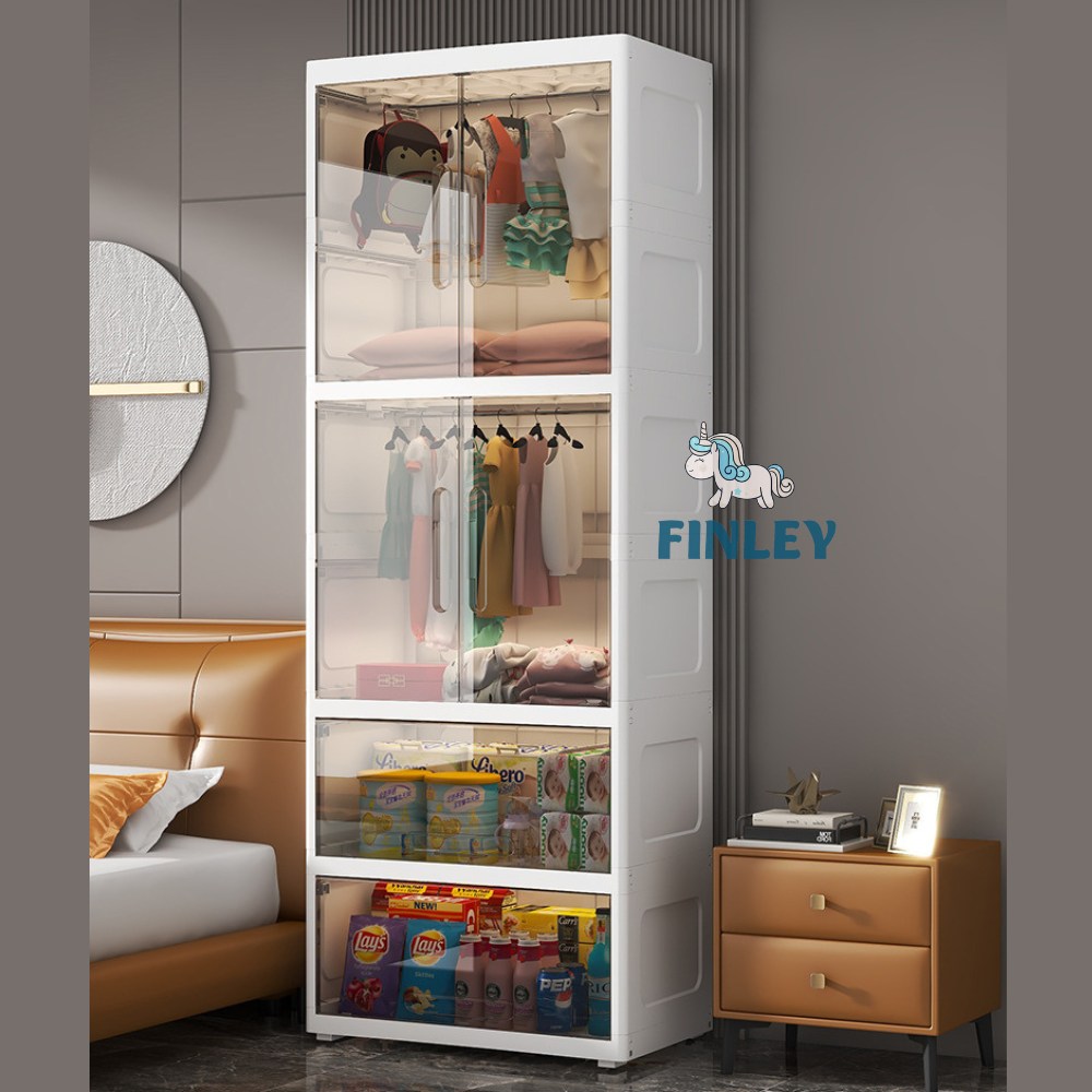 Tủ nhựa treo quần áo, đồ chơi gấp gọn đa năng Finley Xám (4 Tầng)
