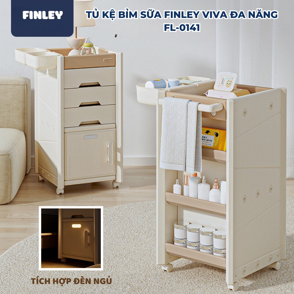 Tủ kệ bỉm sữa, quần áo gấp gọn Finley viva đa năng xám (4 Tầng)
