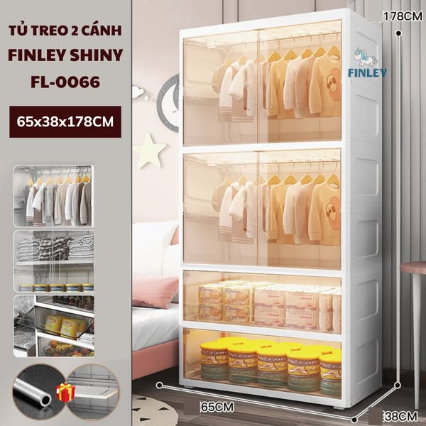 Tủ nhựa treo quần áo, đồ chơi gấp gọn đa năng Finley Nâu (4 Tầng)