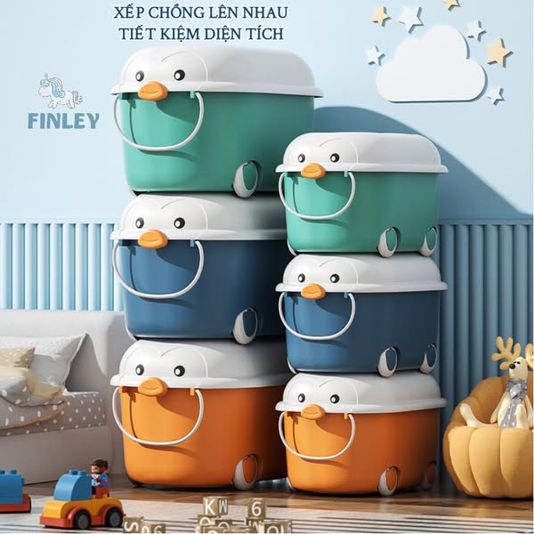Thùng đựng đồ chơi FINLEY Chim Cánh Cụt, Bàn chơi lego (3 Màu)