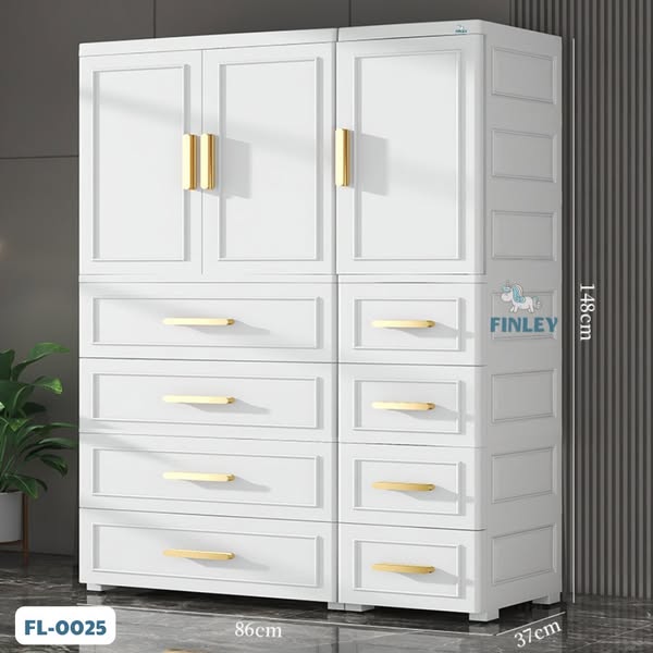 Tủ đôi gấp gọn đa năng Finley lux tay nắm vàng trắng (5 Tầng)