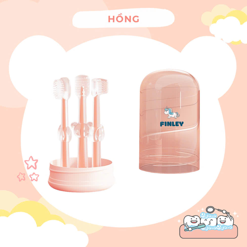 Bộ rơ lưỡi & bàn chải đánh răng, cốc nước FINLEY   Hồng (4 Món)