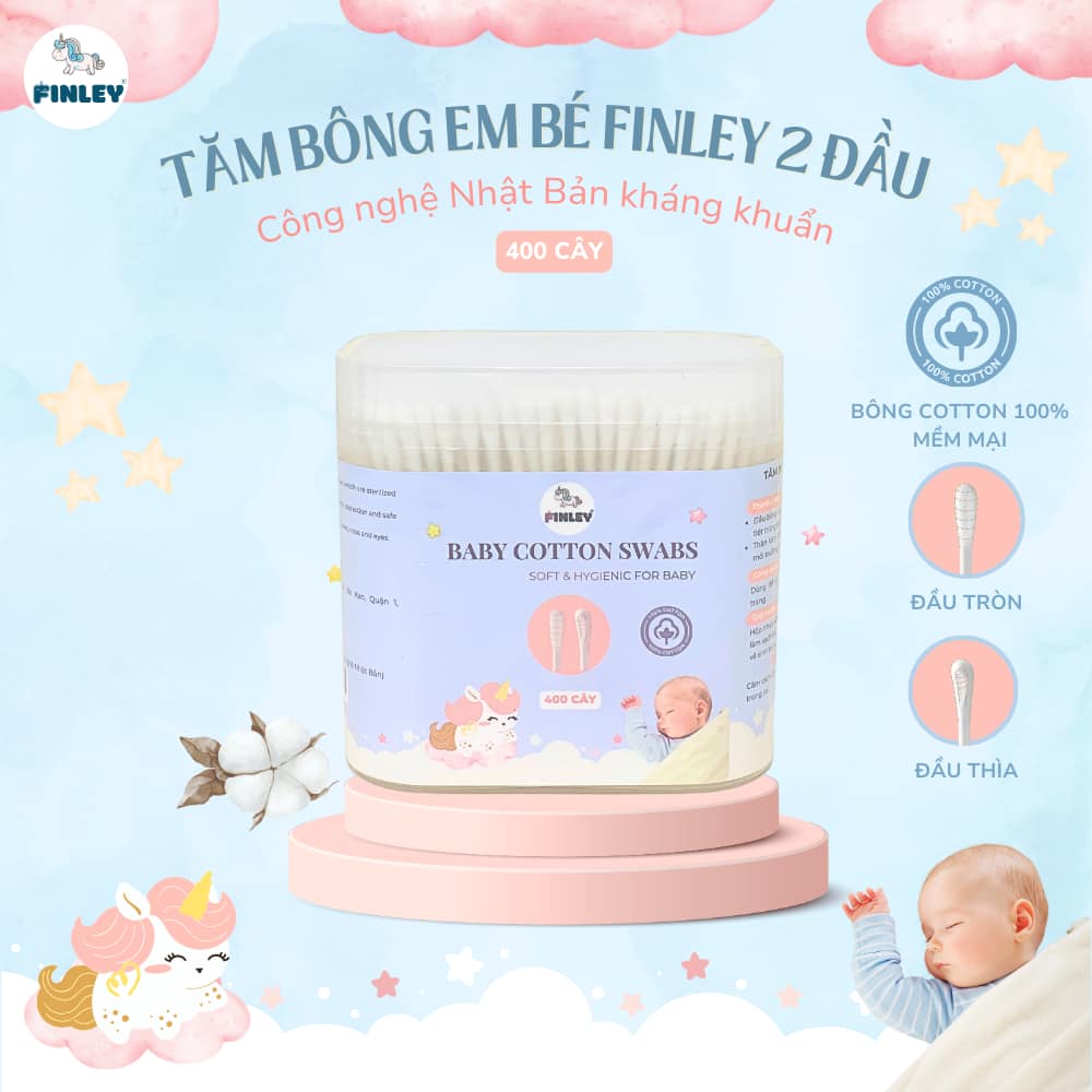 Tăm bông thân giấy cho bé FINLEY hai đầu tròn và thìa (400 Cây)