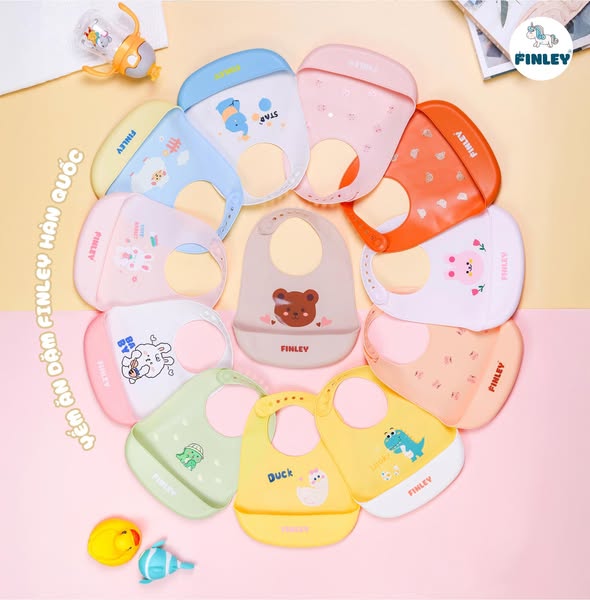 Yếm ăn dặm hoạt hình Silicone cho bé  chống thấm (8 Màu)