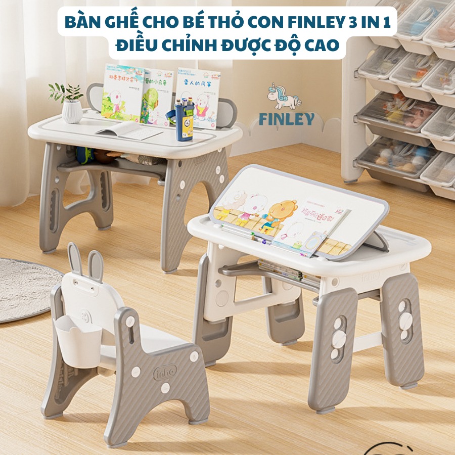 Bàn ghế bé Thỏ  Finley nâng hạ độ cao đa năng cao cấp (Độ cao 3 in 1)