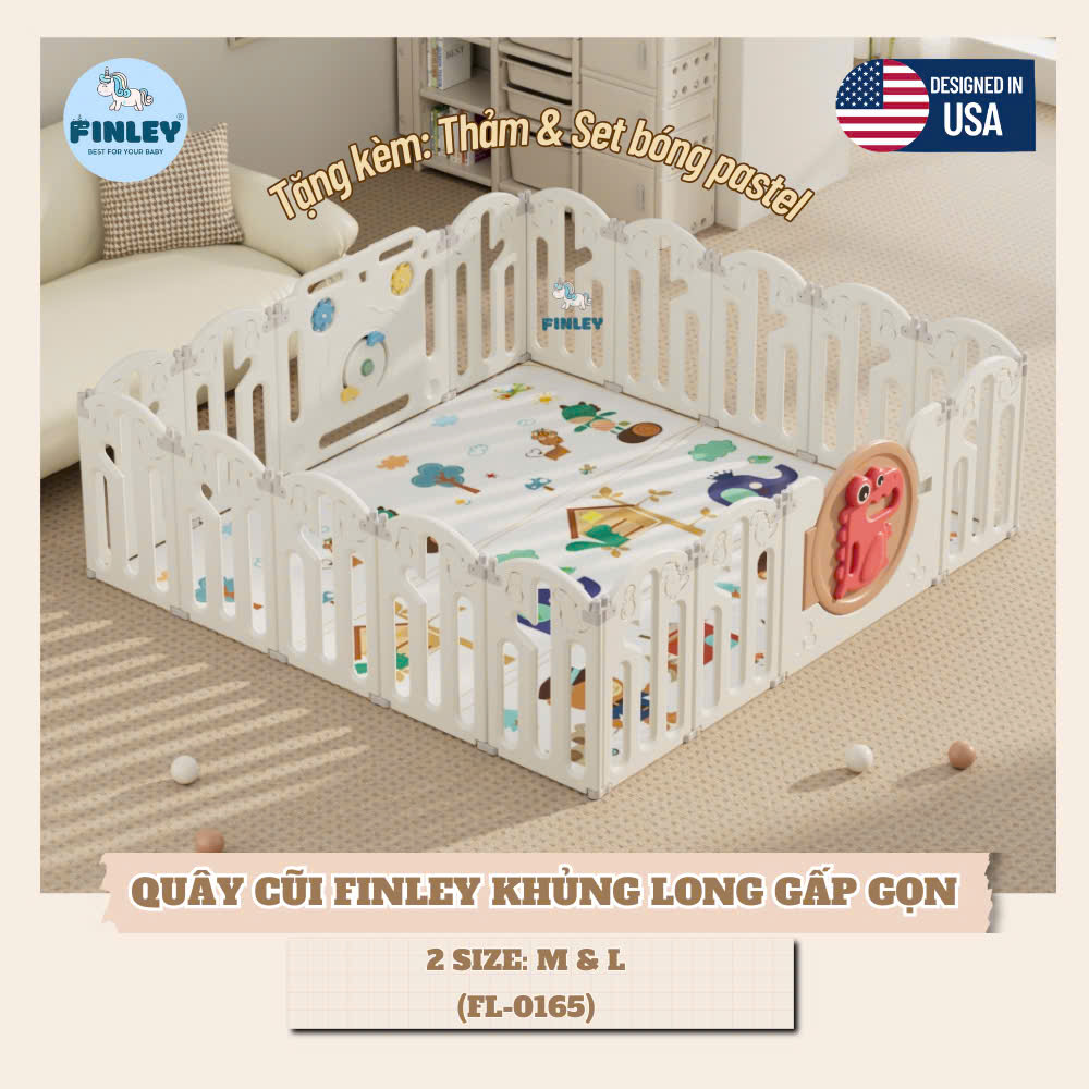 Quây cũi gấp gọn cho bé tiện lợi cao cấp Finley Khủng Long (2 Size)