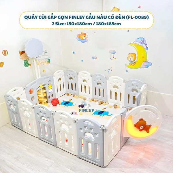 Quây đơn gấp gọn Finley gấu có đèn cho bé tiện lợi cao cấp (2 Size)