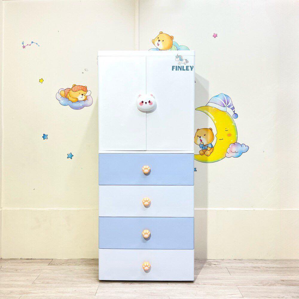 Tủ nhựa treo quần áo cho bé gấp gọn đa năng FINLEY  Xanh ( 5 Tầng)