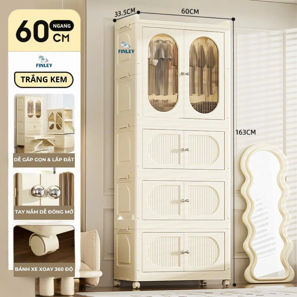 Tủ nhựa treo quần áo cho bé gấp gọn đa năng FINLEY LEO ( 4 Tầng )